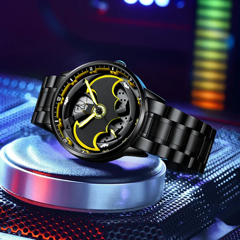 Quartz Watch for Men with 360° Rotation Batman Mod with Night Glow